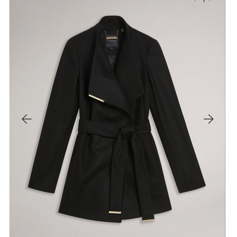 Ted Baker ROSESS black Short Wool Wrap Coat - US 6 (Ted Baker 2)